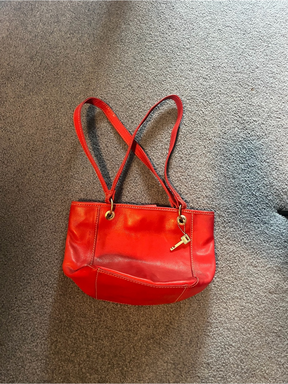 Red Leather Shoulder Tote - Classic Women's Bag